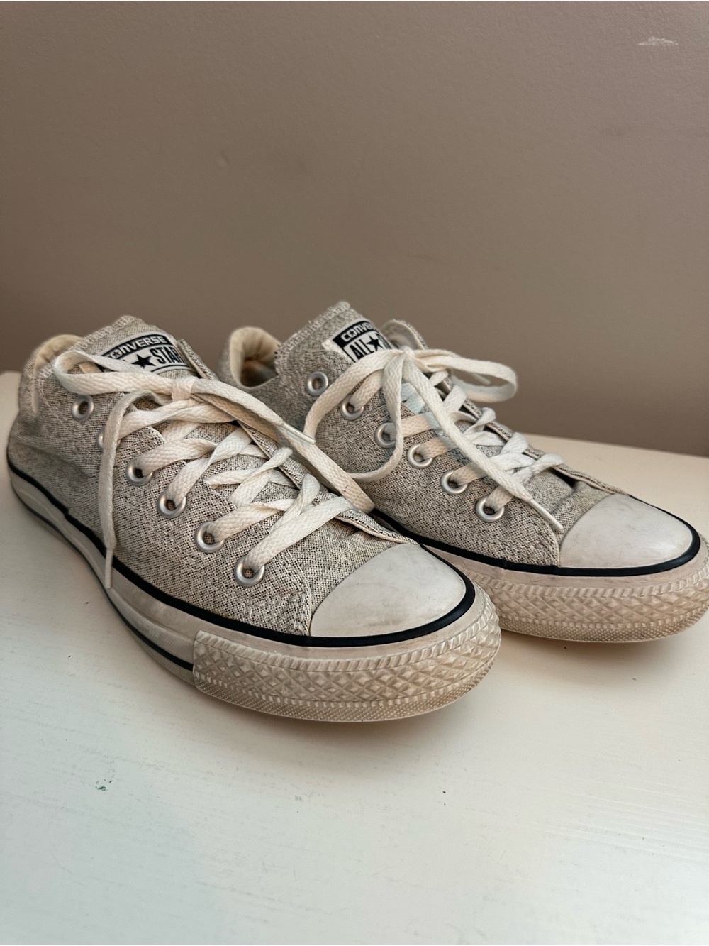 Converse Low Top Sneakers - Heather Beige Canvas with White Accents Size8